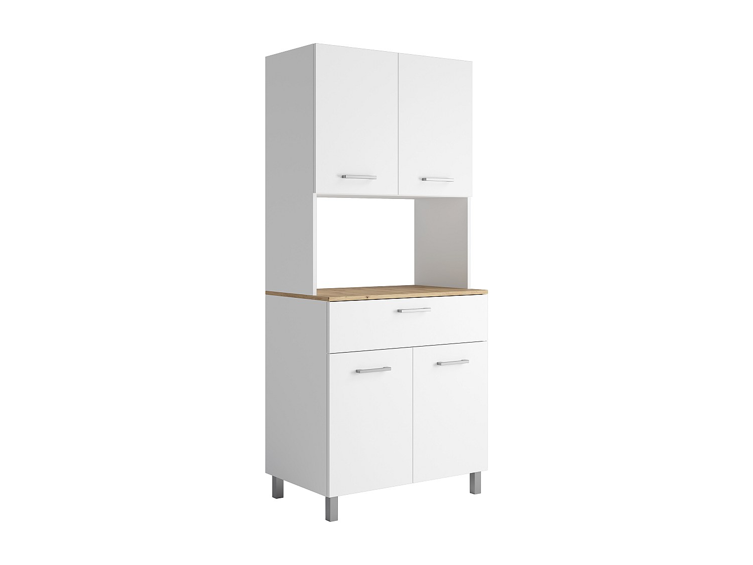 Küchenbuffet mit 4 Türen, 1 Schublade & 1 Fach - Weiß & Holzfarben hell - J günstig online kaufen