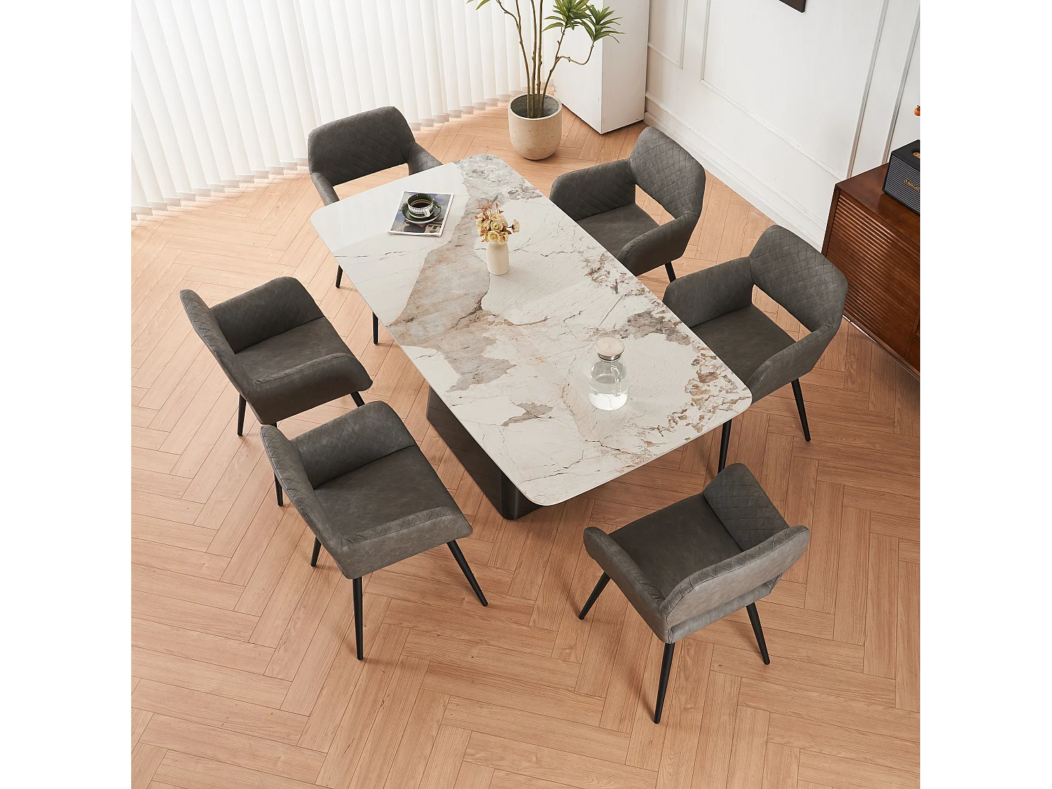 (conjunto de 6) cadeiras de maquiagem de couro sintético cinza cimento, para sala de estar e quarto