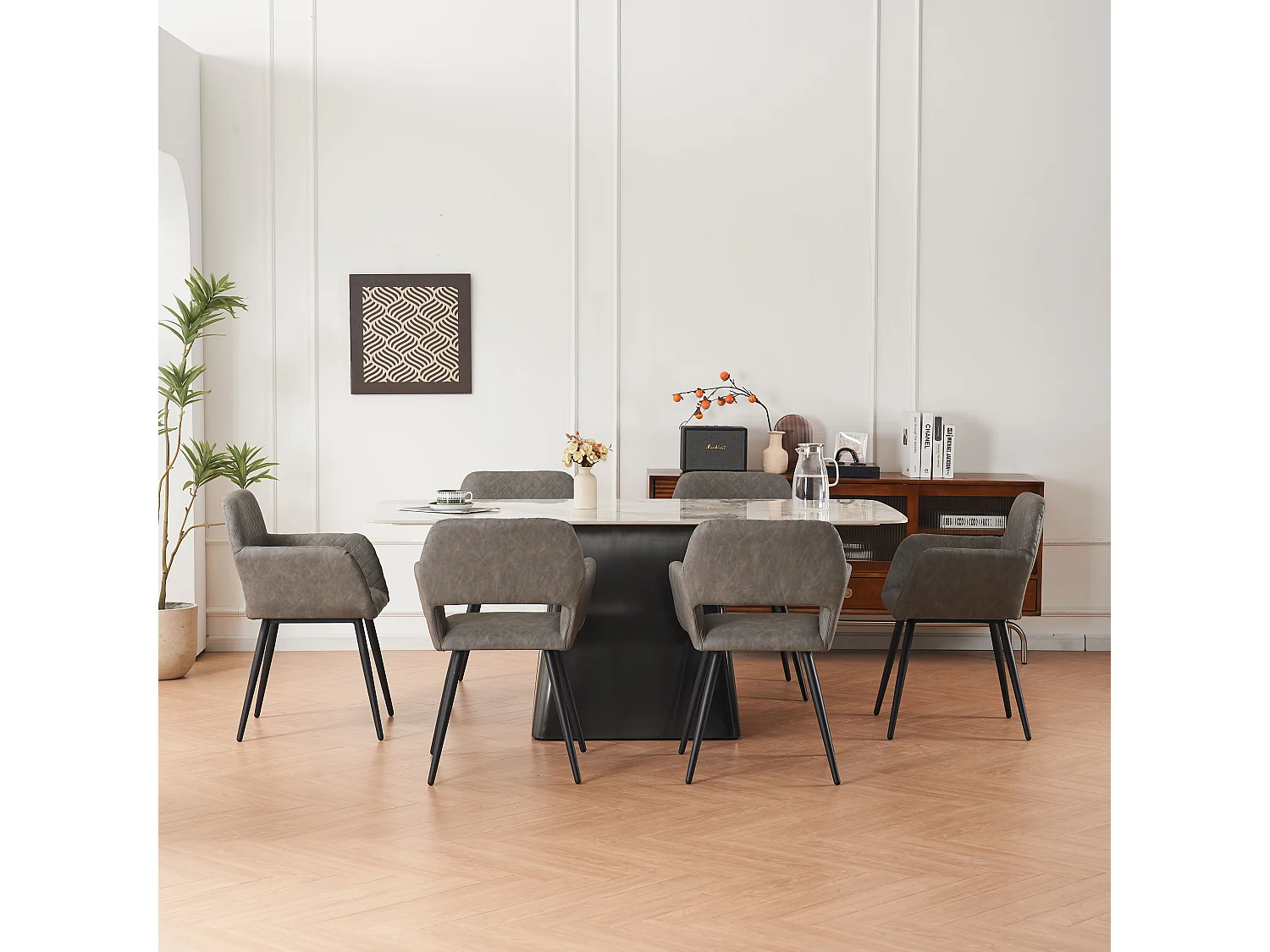 (conjunto de 6) cadeiras de maquiagem de couro sintético cinza cimento, para sala de estar e quarto