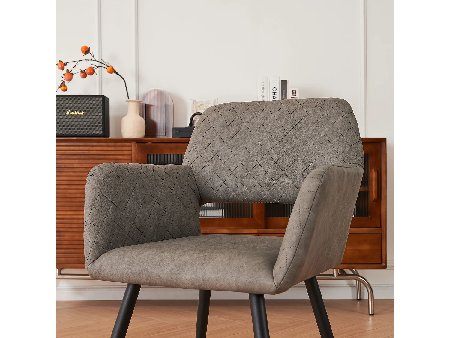 (conjunto de 6) cadeiras de maquiagem de couro sintético cinza cimento, para sala de estar e quarto