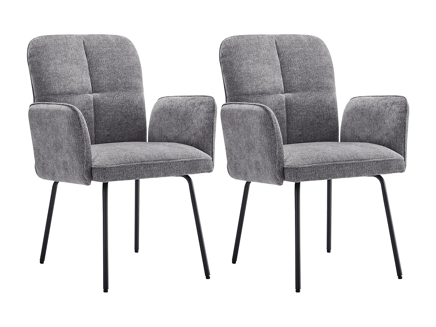 Cadeira de jantar de veludo com almofada larga, encosto extra largo, pernas de metal preto e cinza, 47 x 49 x 84,5 cm, conjunto de 2