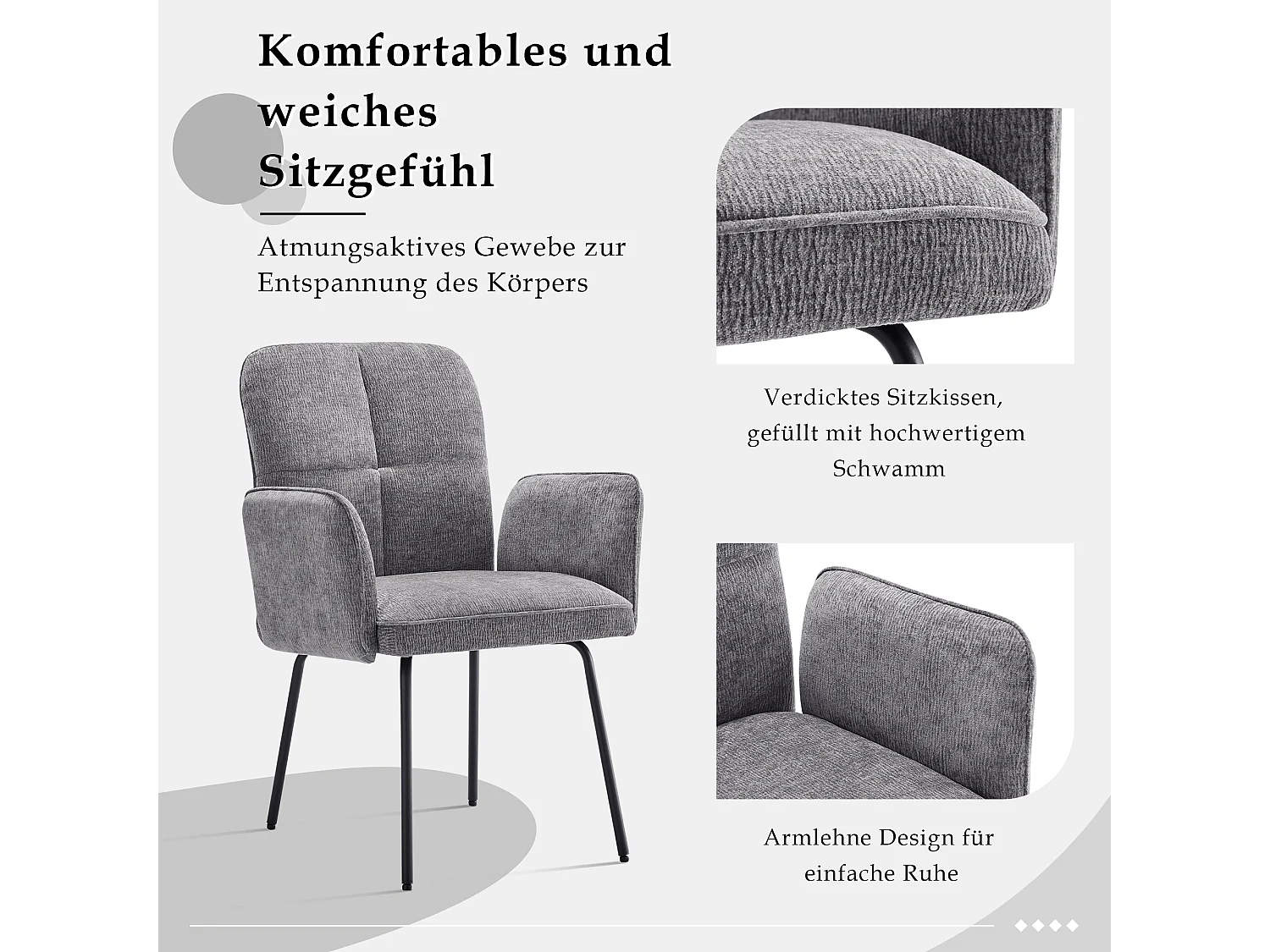 Cadeira de jantar de veludo com almofada larga, encosto extra largo, pernas de metal preto e cinza, 47 x 49 x 84,5 cm, conjunto de 2