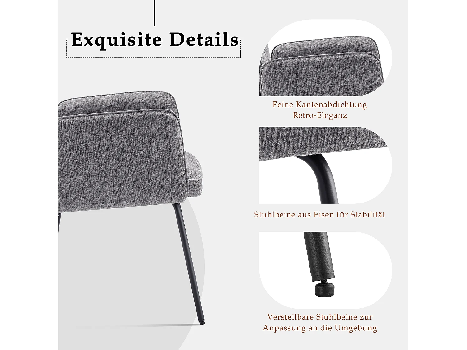 Cadeira de jantar de veludo com almofada larga, encosto extra largo, pernas de metal preto e cinza, 47 x 49 x 84,5 cm, conjunto de 2