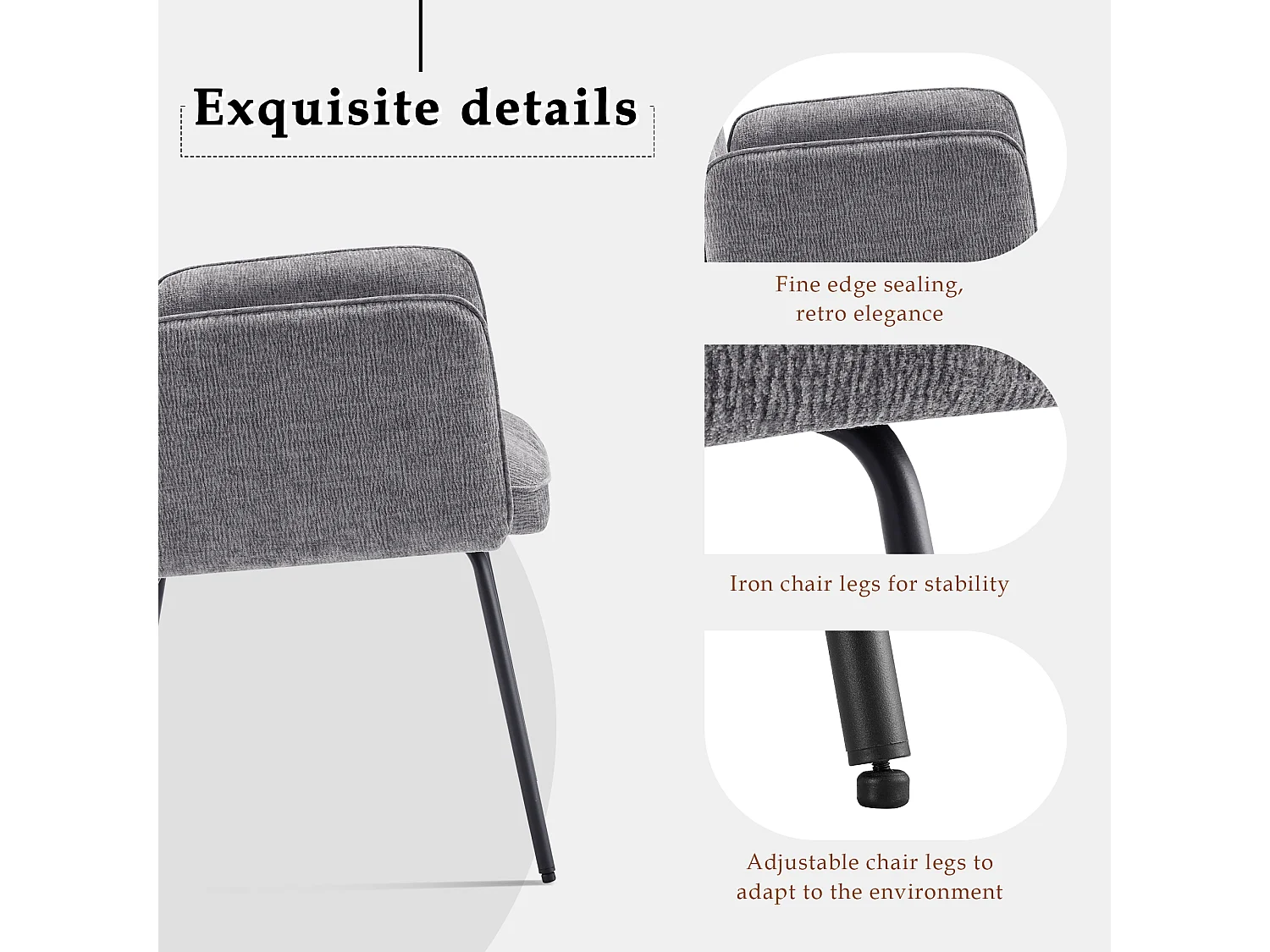 Cadeira de jantar de veludo com almofada larga, encosto extra largo, pernas de metal preto e cinza, 47 x 49 x 84,5 cm, conjunto de 2