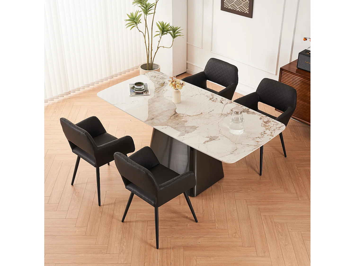 Juego de 4 Sillas de Maquillaje de Piel Sintética, Fácil Cuidado, para Salón y Dormitorio, Negro