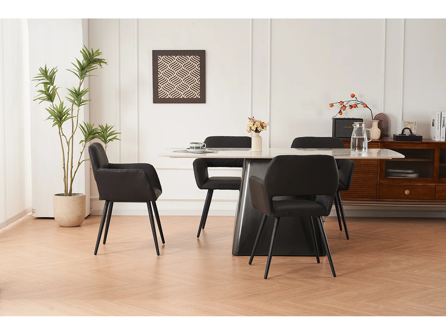 Juego de 4 Sillas de Maquillaje de Piel Sintética, Fácil Cuidado, para Salón y Dormitorio, Negro