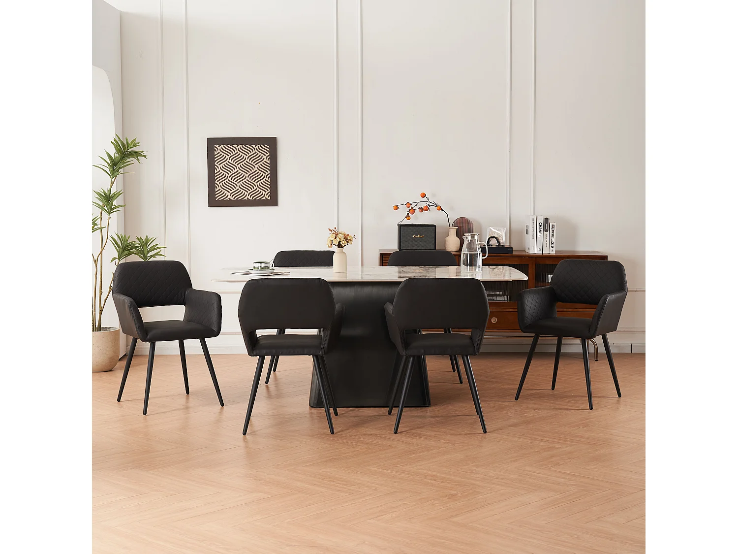 Lot De 6 Chaises De Maquillage En Similicuir, Entretien Facile, Pour Salon Et Chambre, Noir