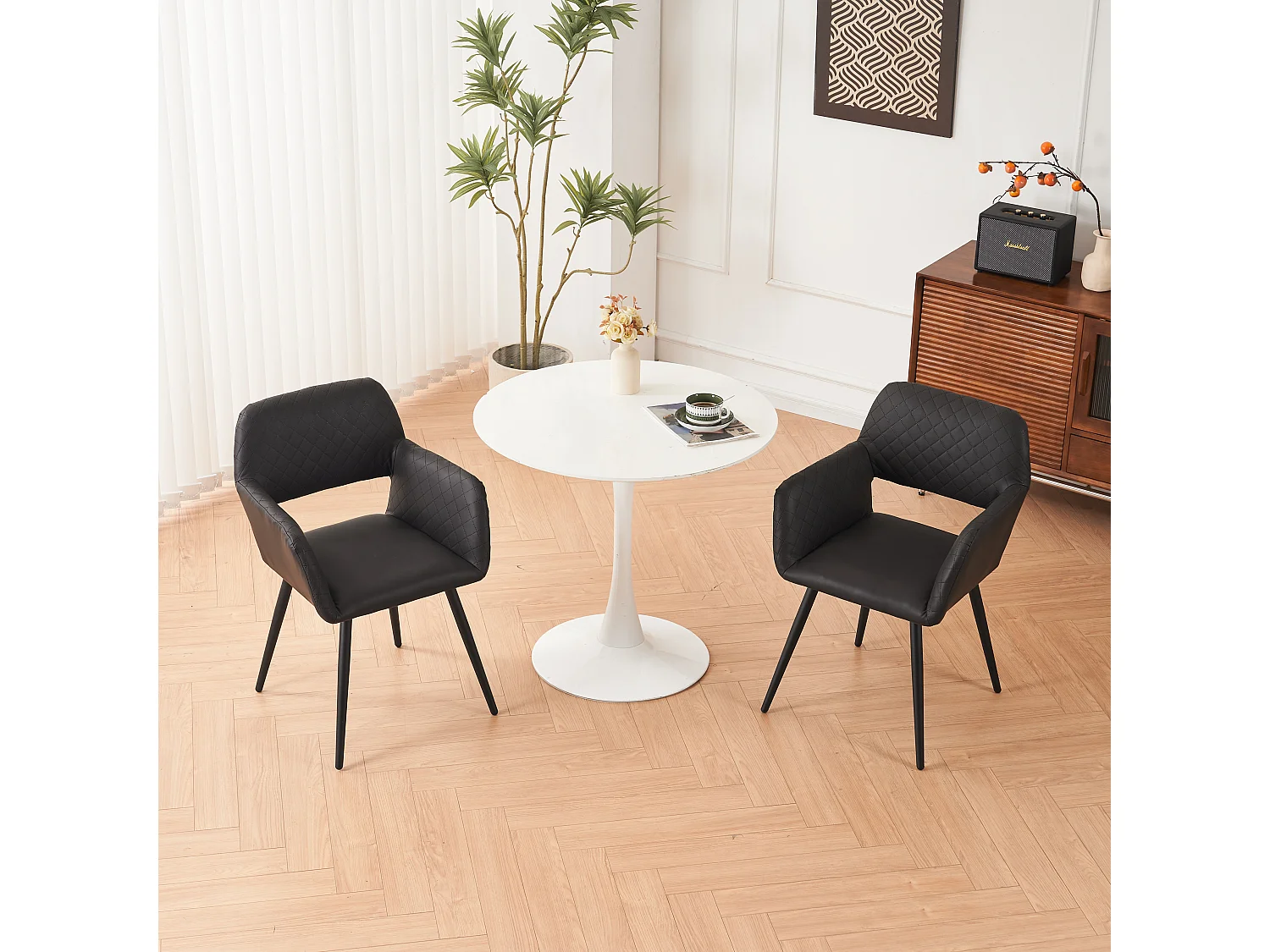 (set De 2) Chaises De Maquillage En Cuir Synthétique Noir, Pour Salon Et Chambre, Entretien Facile