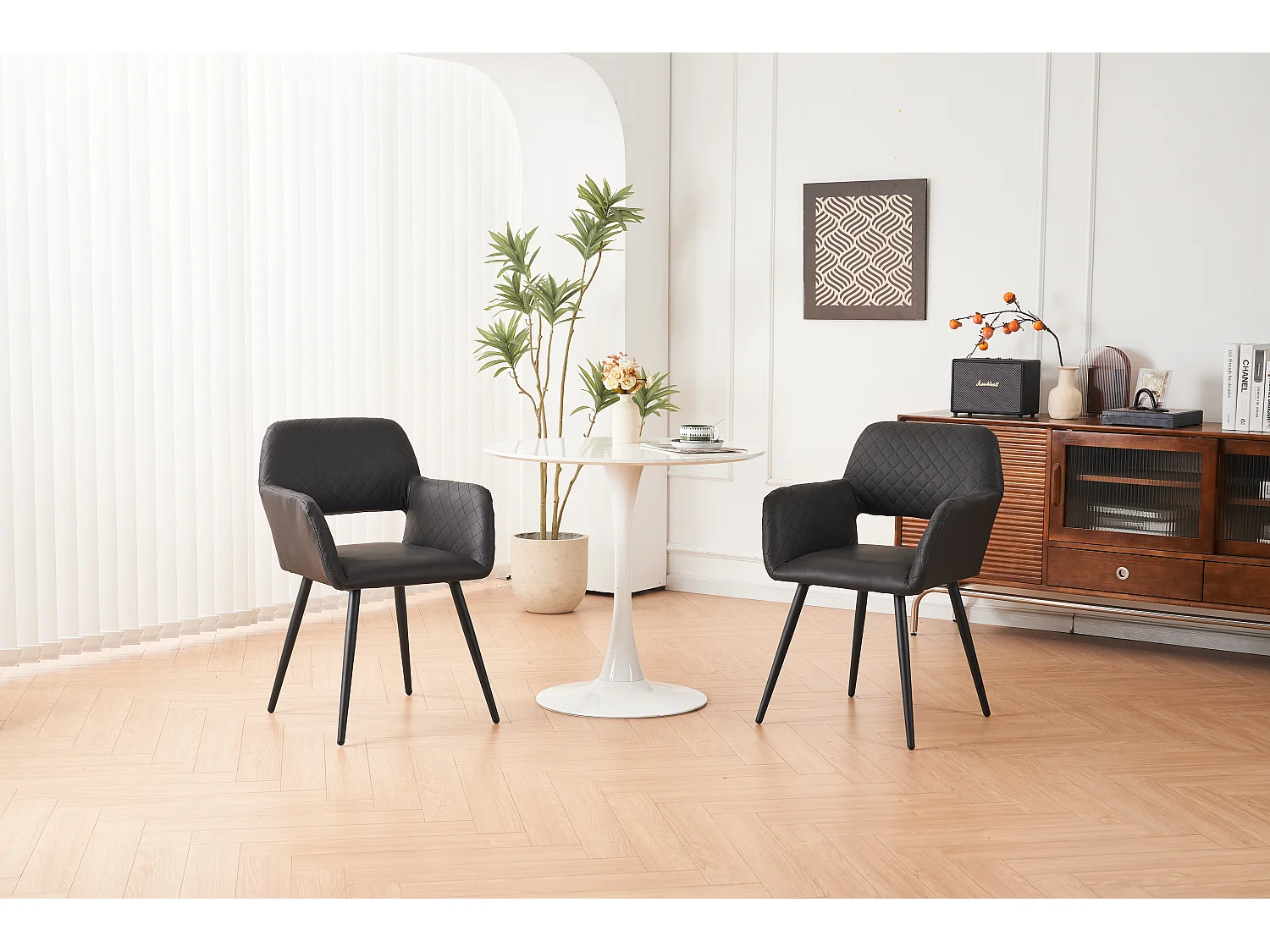 (set De 2) Chaises De Maquillage En Cuir Synthétique Noir, Pour Salon Et Chambre, Entretien Facile