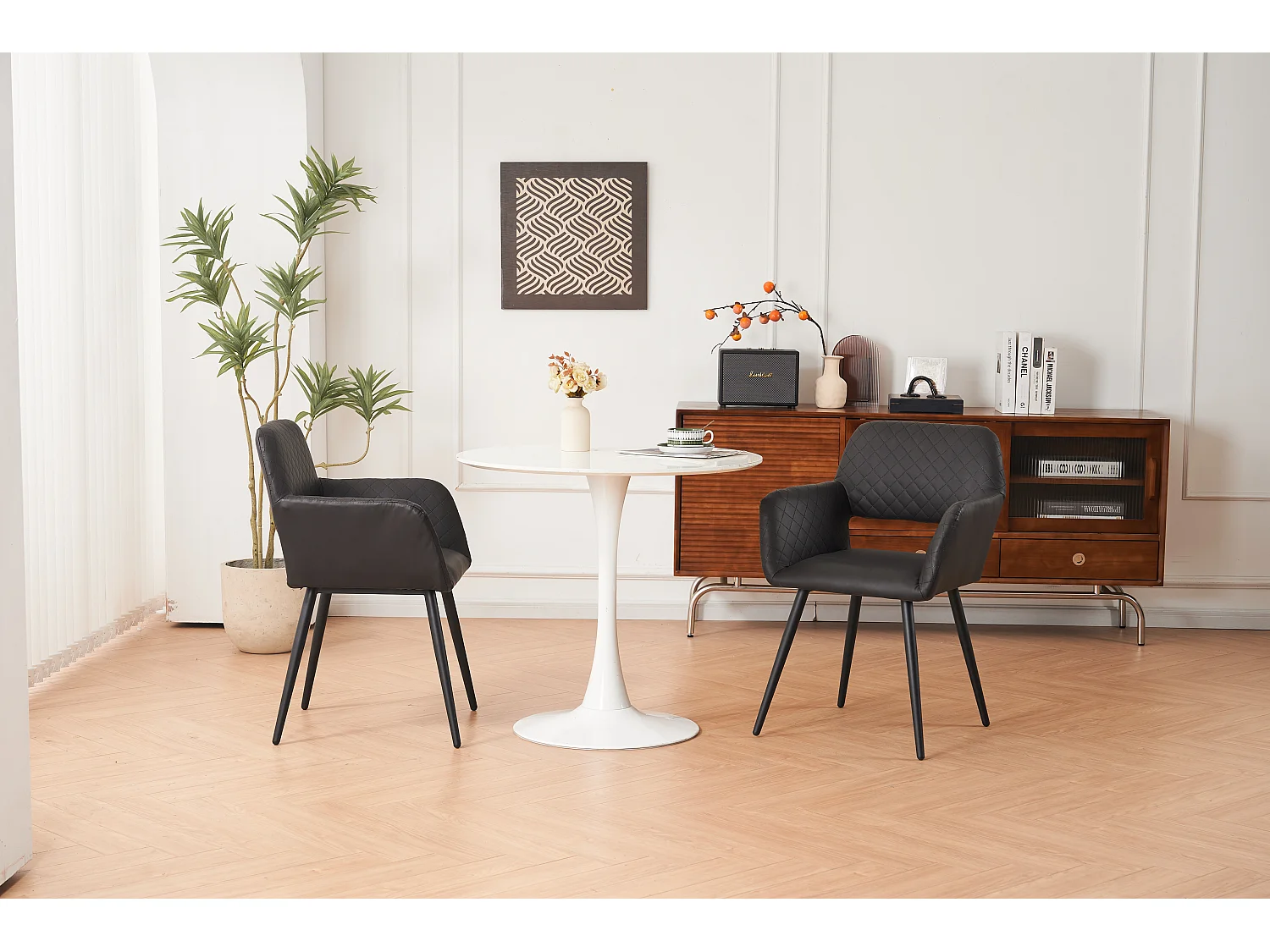 (set De 2) Chaises De Maquillage En Cuir Synthétique Noir, Pour Salon Et Chambre, Entretien Facile