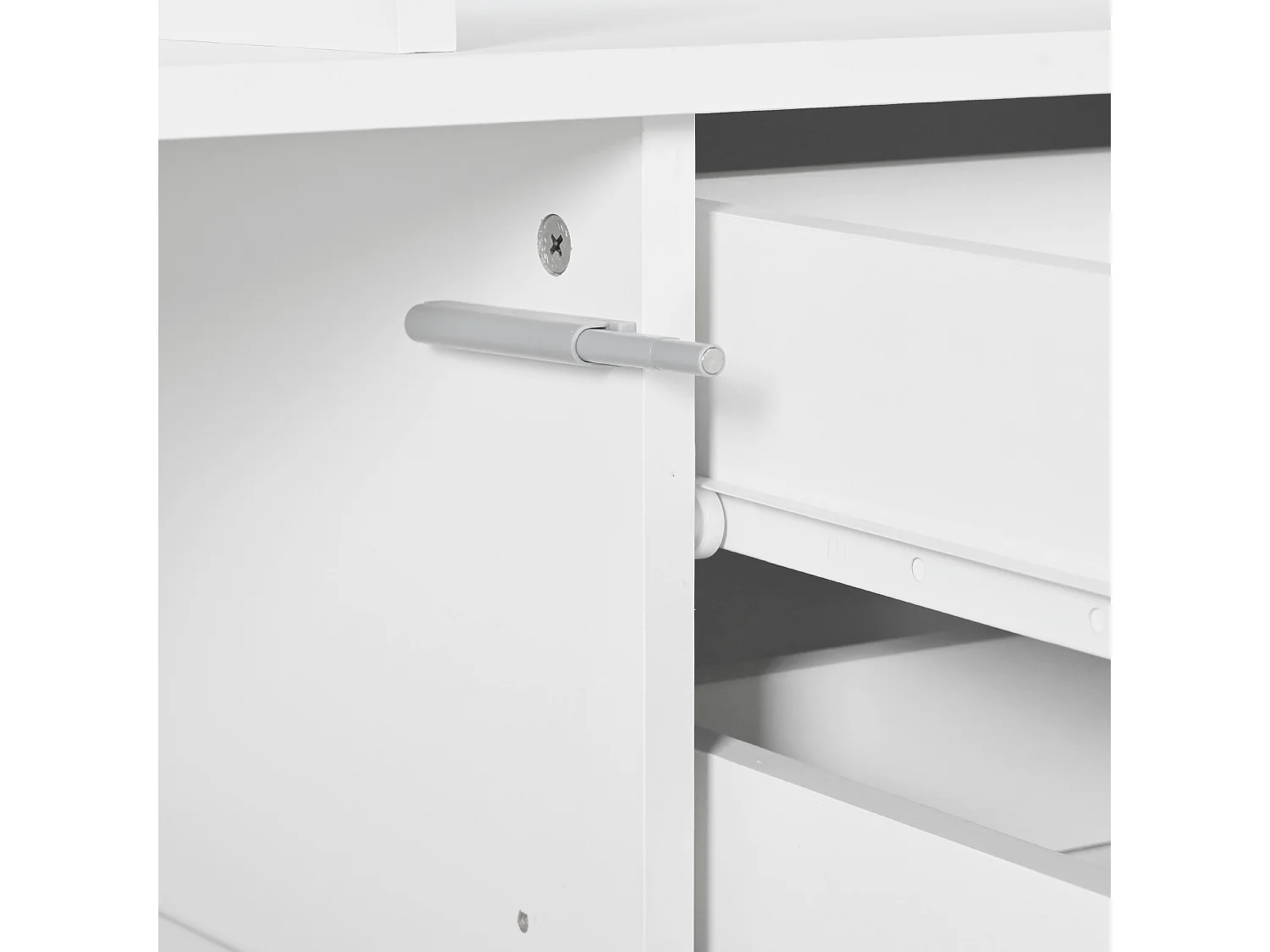 Mueble de salón con LED, cómoda lacada en blanco, TV y almacenaje, blanco brillo