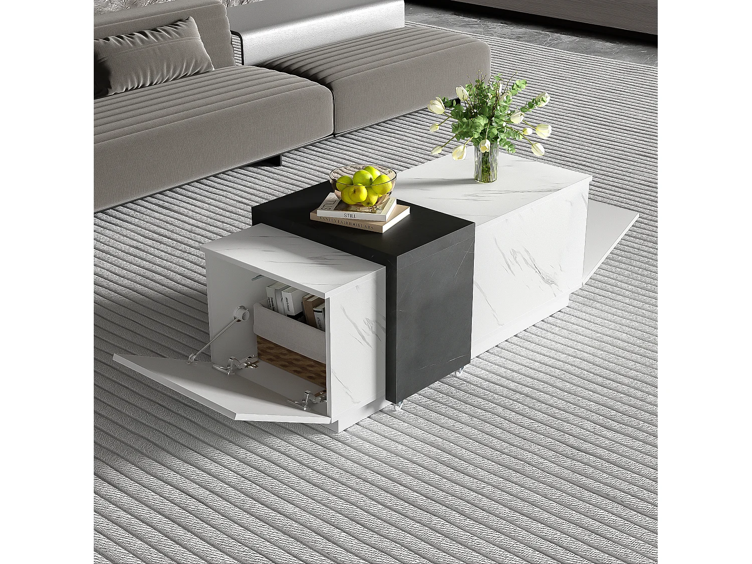 Ensemble De Salon En Poly Rattan,beige,blanc,marron,avec 4 Chaises,table Basse Et Coussins Amovibles