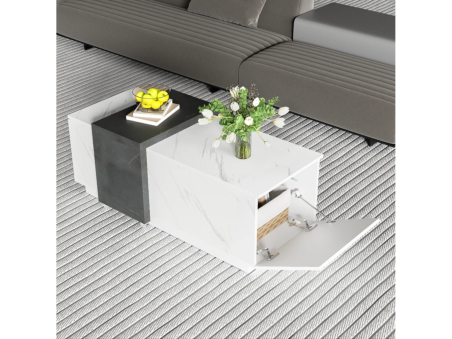 Ensemble De Salon En Poly Rattan,beige,blanc,marron,avec 4 Chaises,table Basse Et Coussins Amovibles