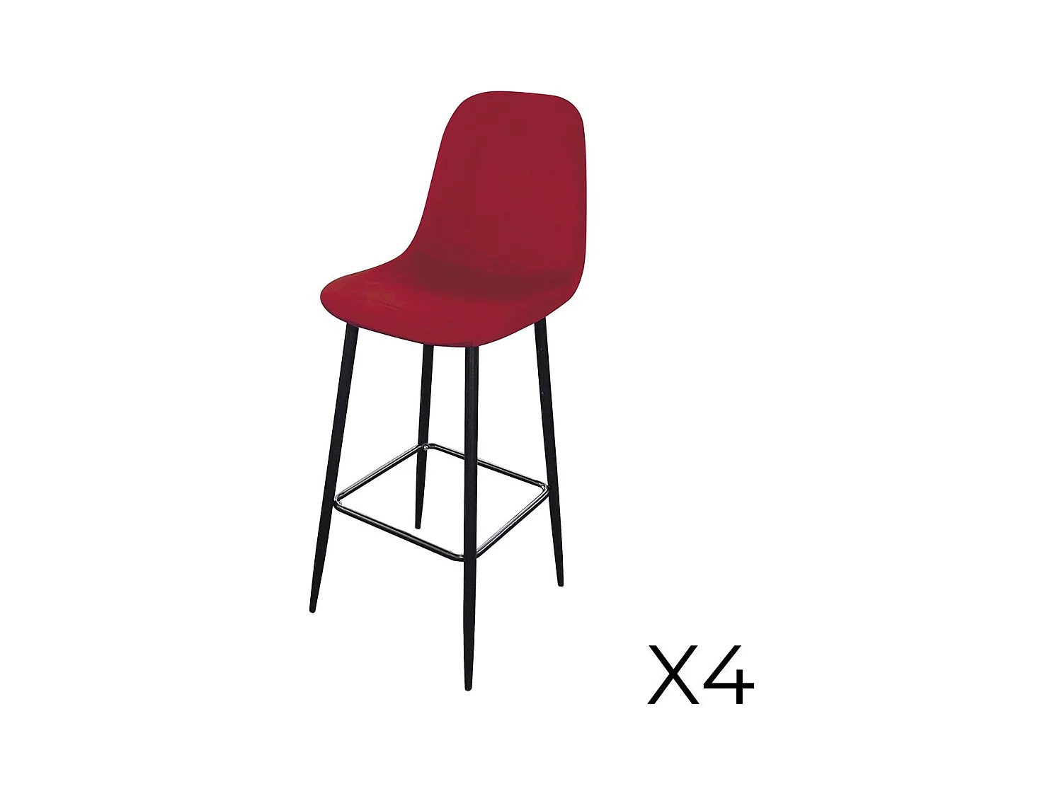 Lot de 4 tabourets LOLY, assise et dossier en velours bordeaux, structure en métal noir
