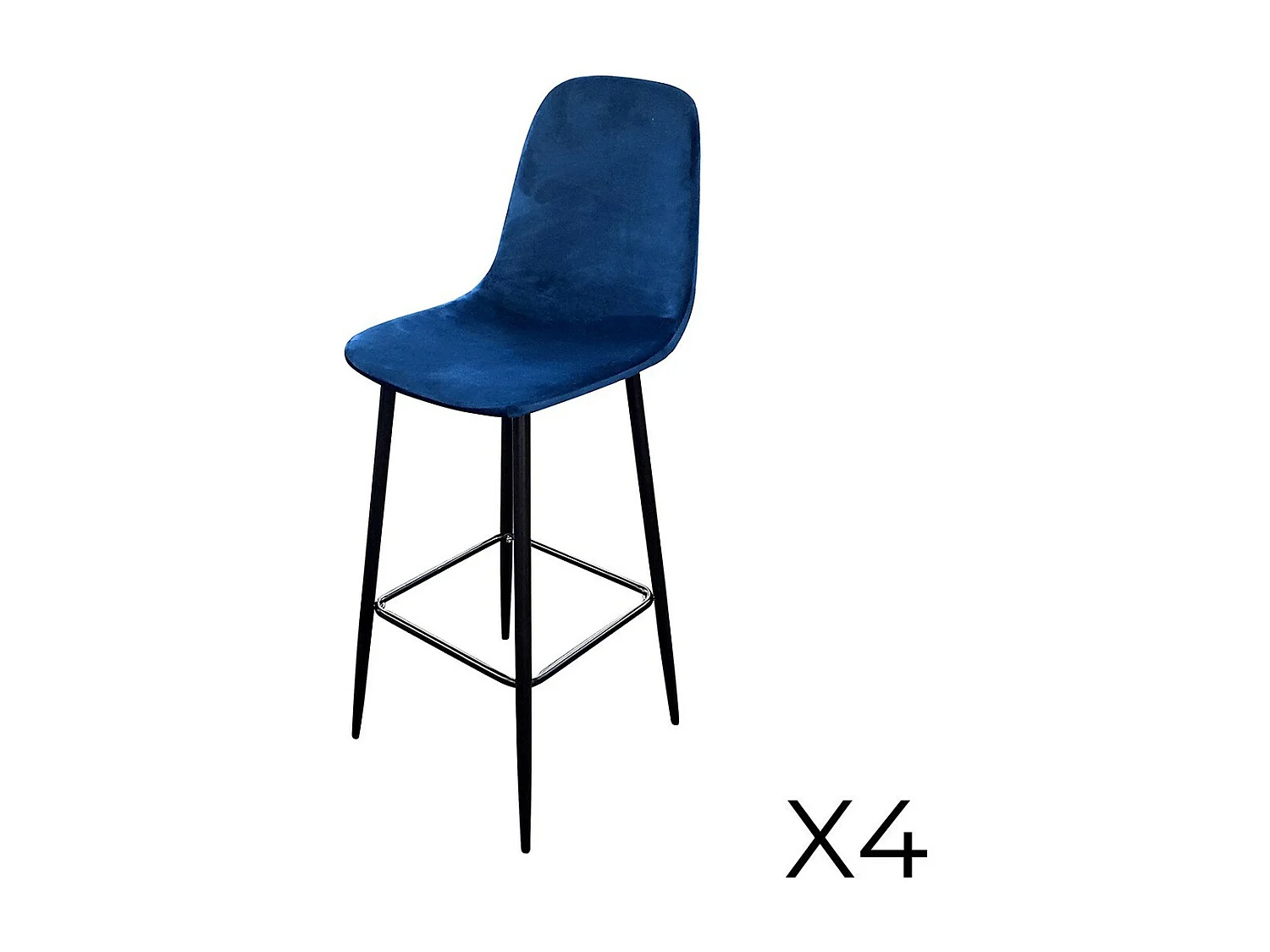 Set van 4 krukken LOLY, zitting en rugleuning in blauw fluweel, structuur in zwart metaal