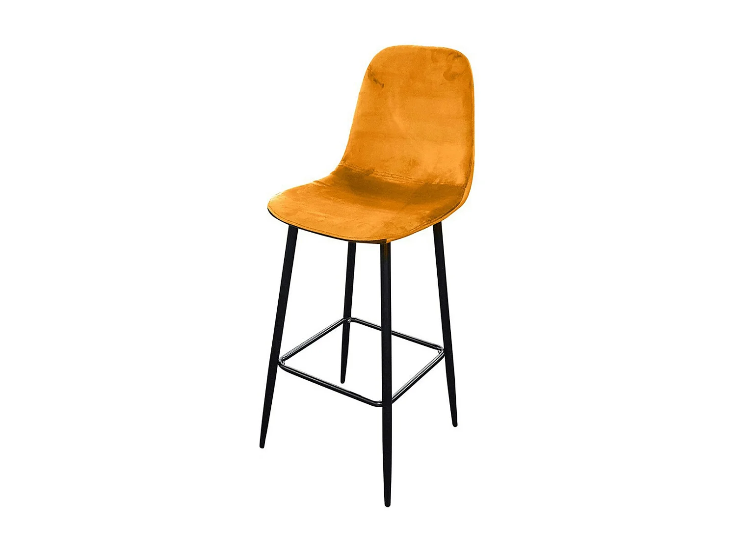 Set van 4 krukken LOLY, zitting en rugleuning in geel fluweel, structuur in zwart metaal.