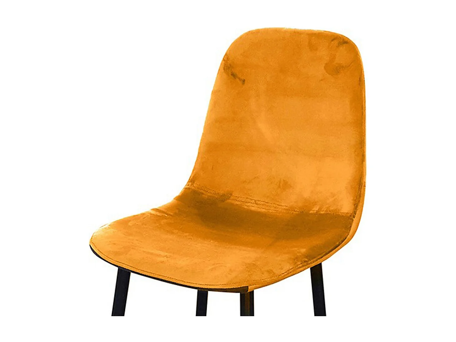 Set van 4 krukken LOLY, zitting en rugleuning in geel fluweel, structuur in zwart metaal.