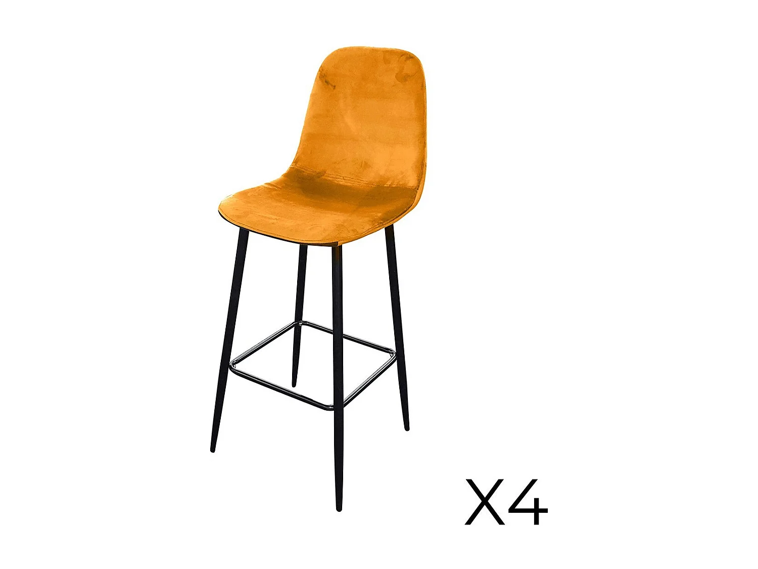 Lot de 4 tabourets LOLY, assise et dossier en velours jaune, structure en métal noir