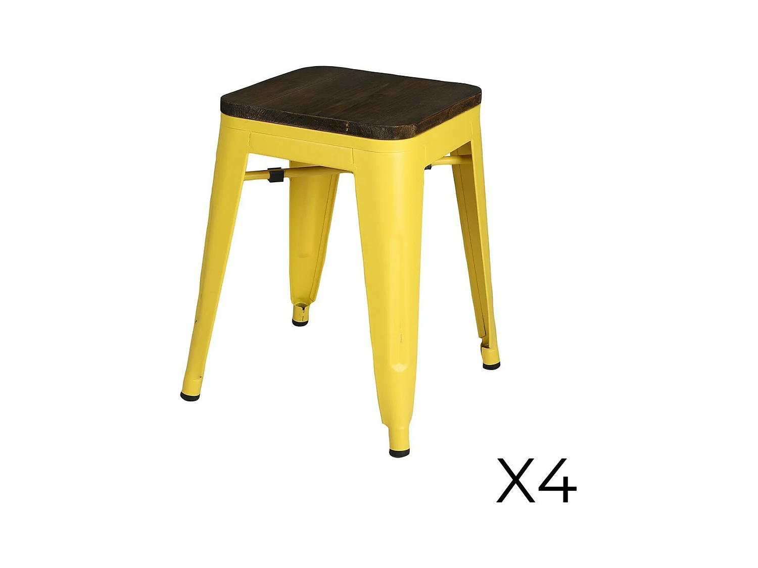 Lot de 4 tabourets style industriel en métal, coloris jaune – Collection FACTORY.