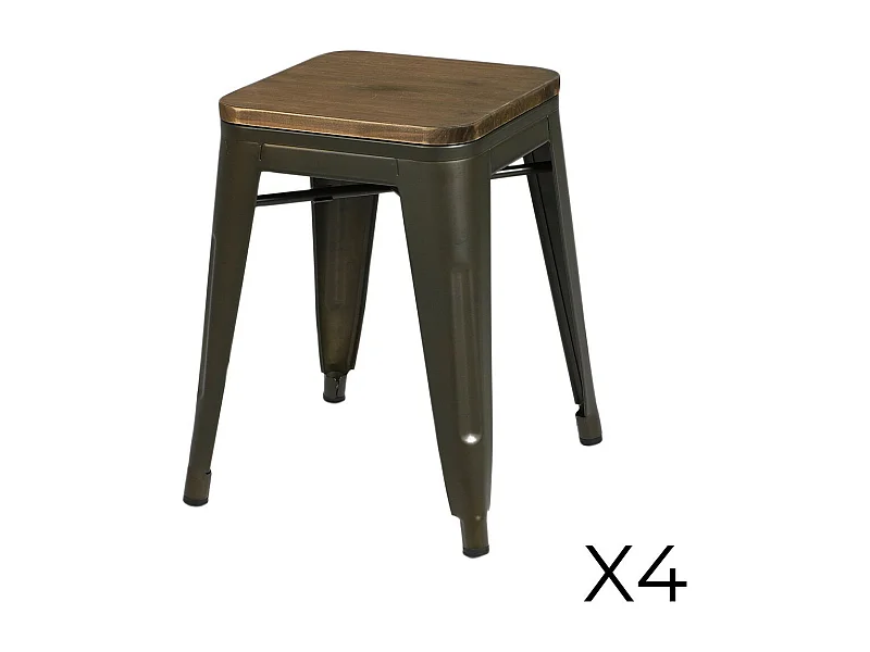 Lot de 4 tabourets style industriel en métal, coloris gris – Collection FACTORY.