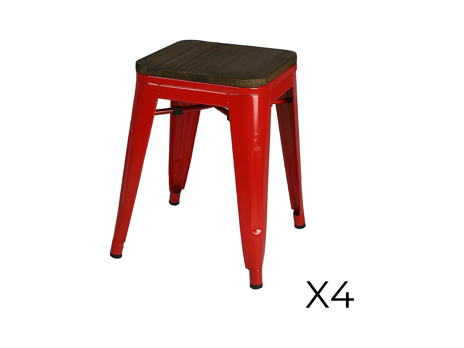 Lot de 4 tabourets style industriel en métal, coloris rouge – Collection FACTORY.