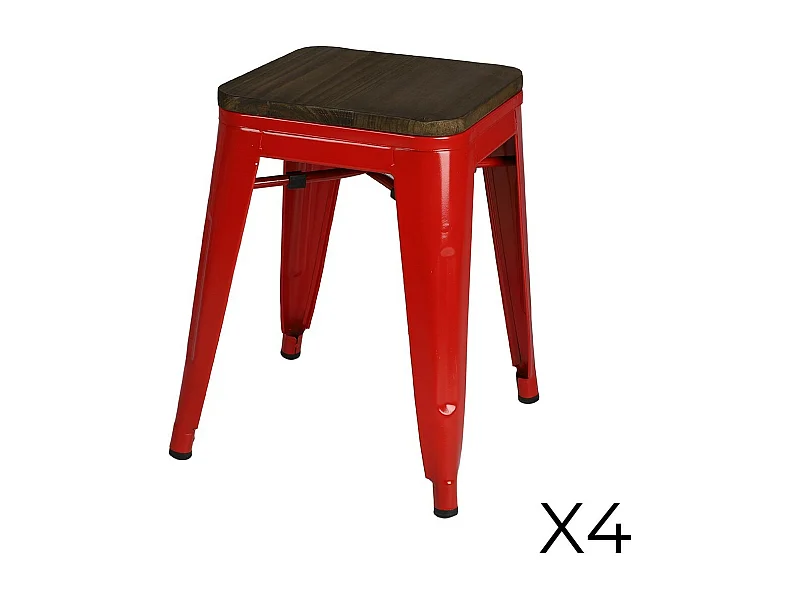 Set von 4 Barhockern im Industriestil aus Metall, Farbe Rot – Kollektion FACTORY.