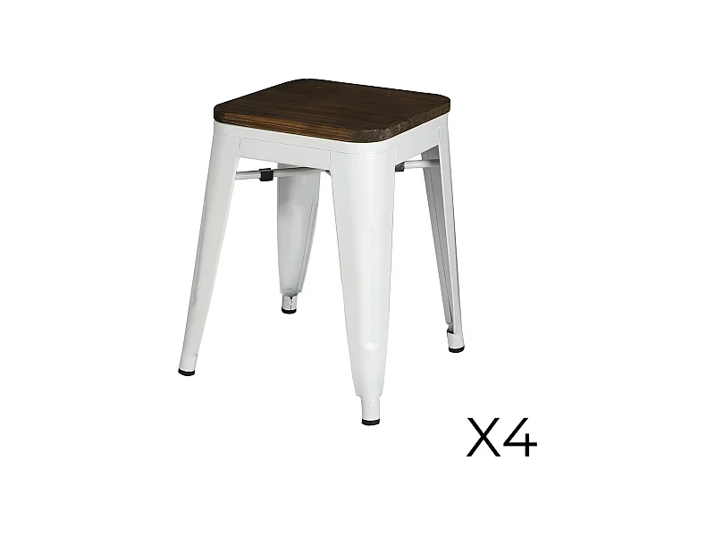 Set von 4 Barhockern im Industriestil aus Metall, mattweiß – Kollektion FACTORY.