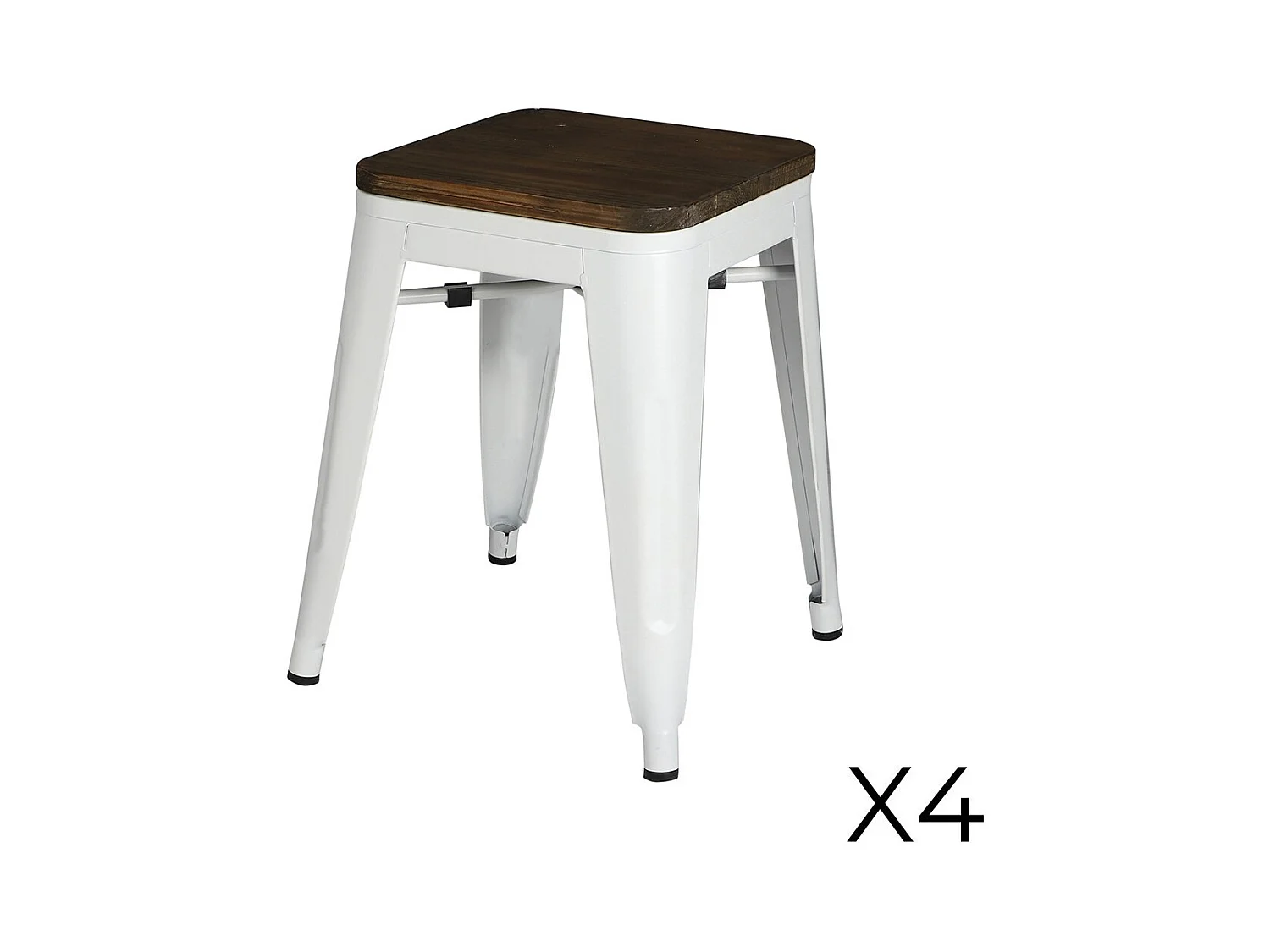 Lot de 4 tabourets style industriel en métal, coloris blanc mat – Collection FACTORY.