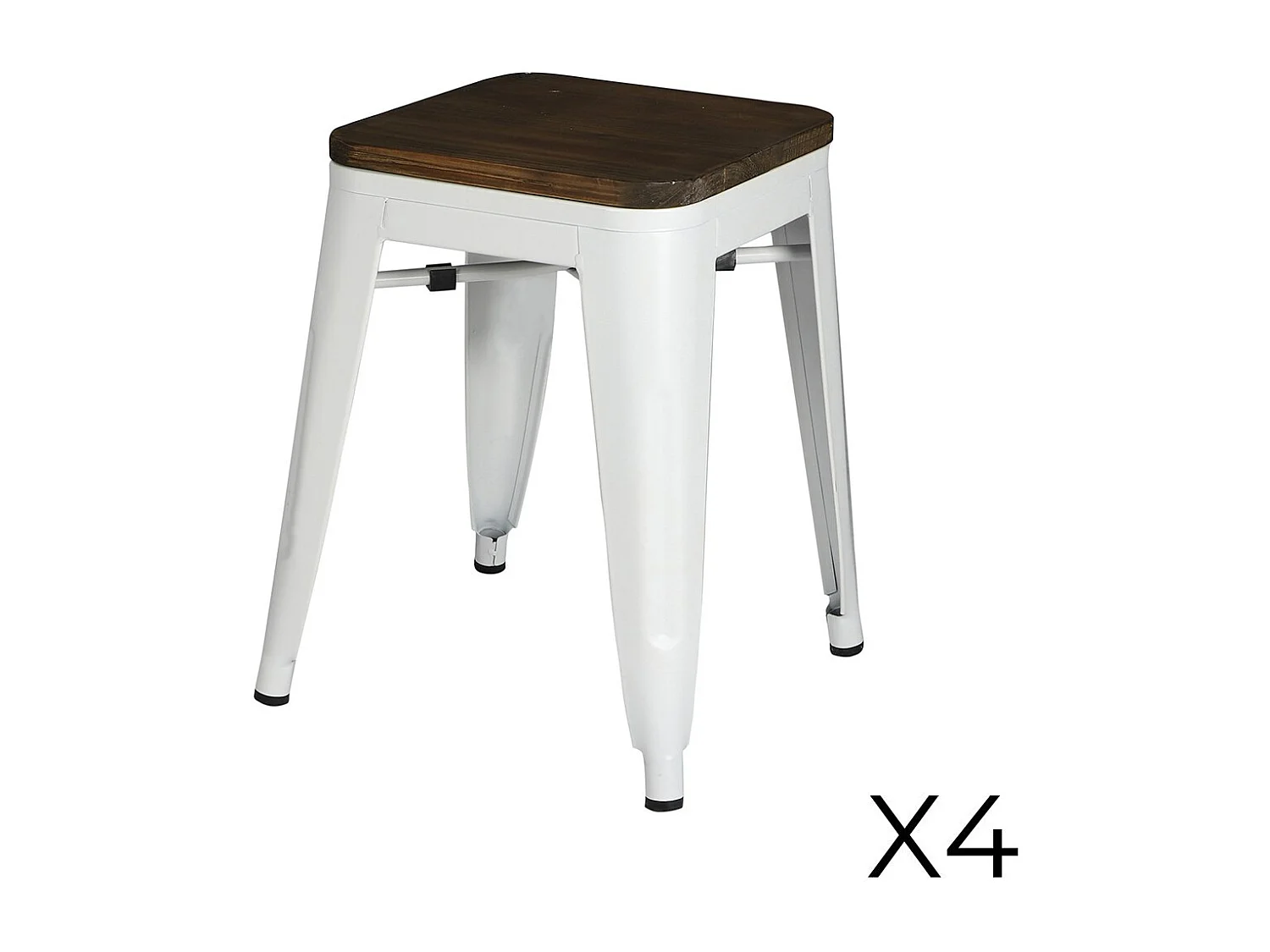 Lot de 4 tabourets style industriel en métal, coloris blanc mat – Collection FACTORY.