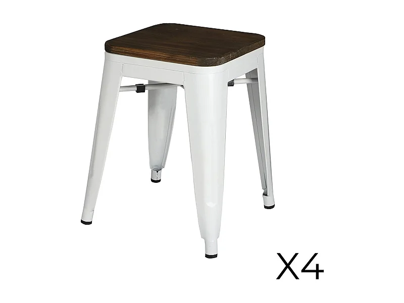 Lot de 4 tabourets style industriel en métal, coloris blanc mat – Collection FACTORY.