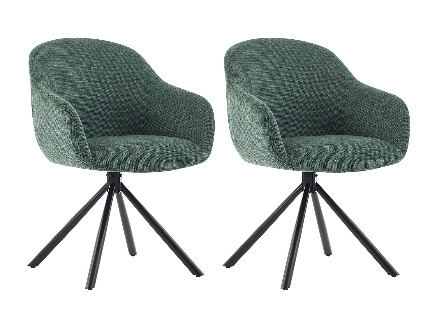 Lot de 2 chaises avec accoudoirs en tissu texturé et métal noir - Vert - CILIENO