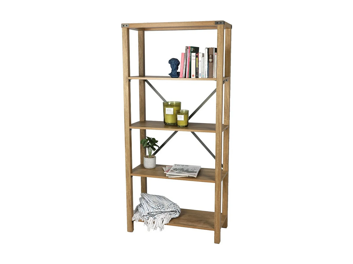 Bibliotheekkast voor kantoor met metalen kruisen collectie BELVINA - Afmetingen 76x35x163 cm