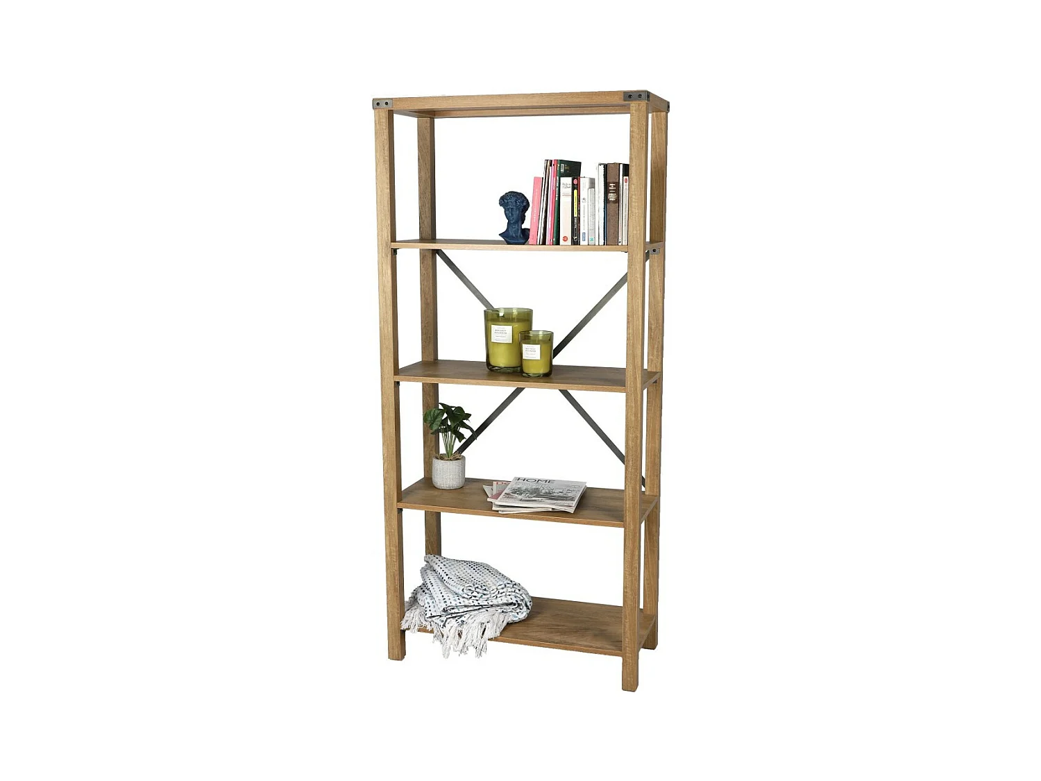 Bibliothèque de bureau avec croisillons en métal collection BELVINA – Dimensions 76x35x163 cm