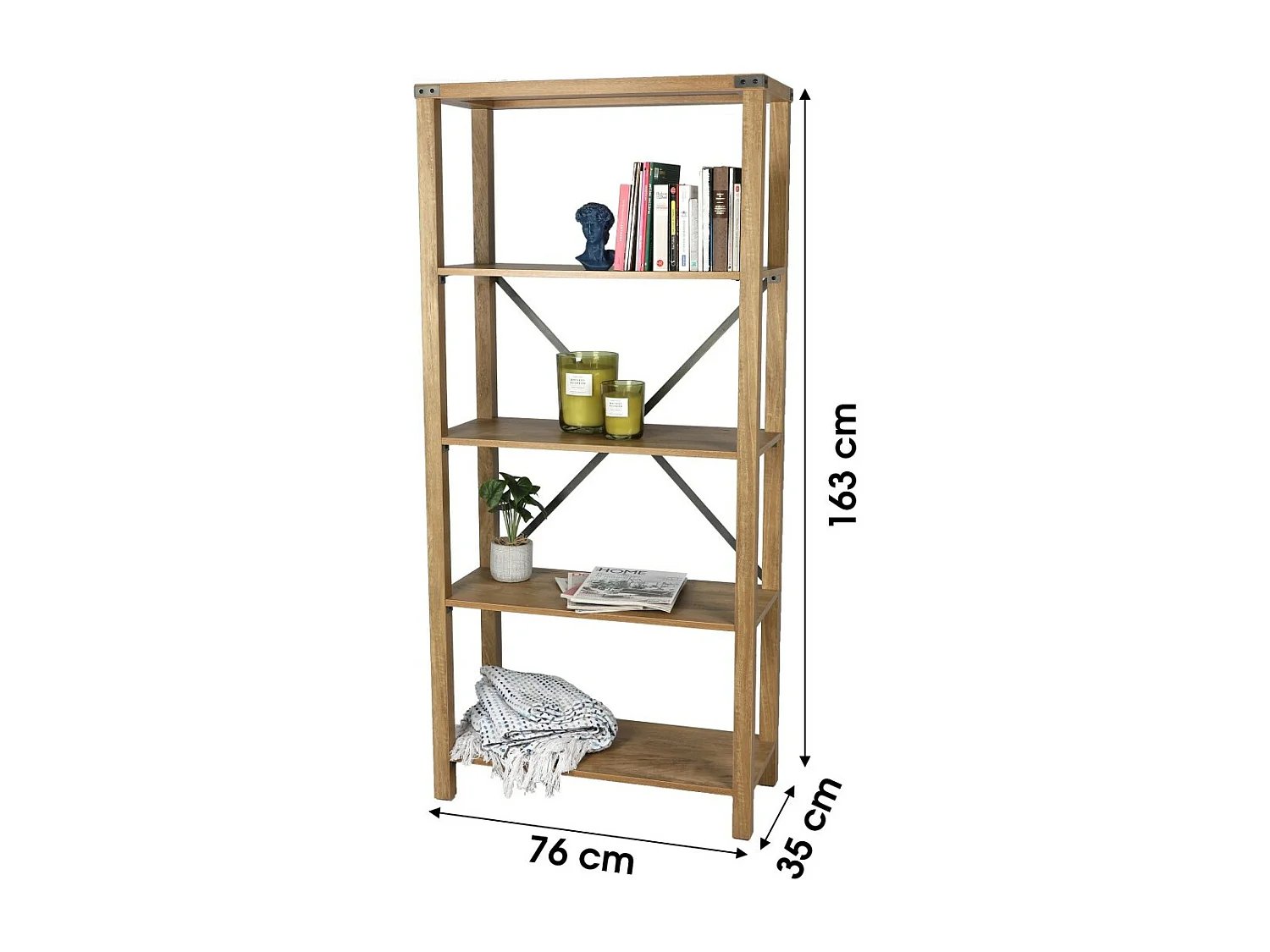 Biblioteca de escritório com cruzetas de metal 76x35xH163cm
