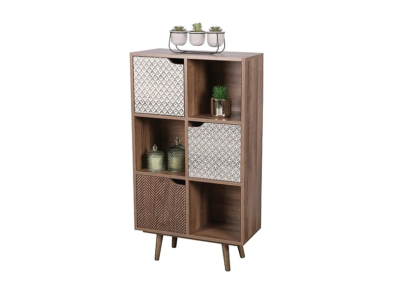 Kleine kantoorbibliotheek met 6 vakken en 3 versierde deuren - Afmetingen 60x29x105 cm