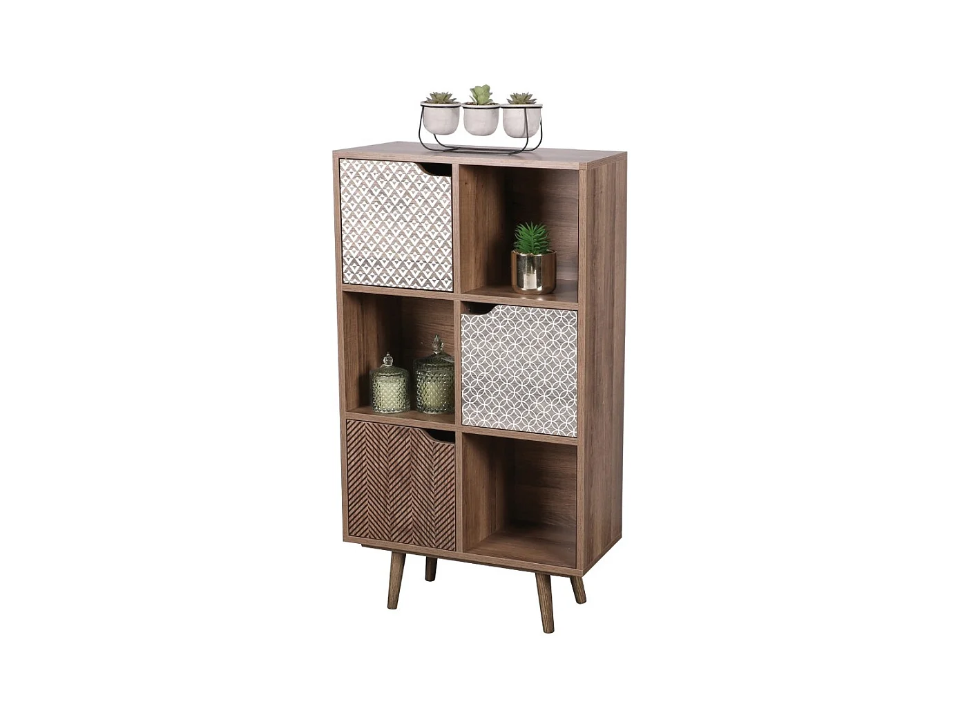 Petite bibliothèque de bureau avec 6 casiers et 3 portes décorées – Dimensions 60x29x105 cm