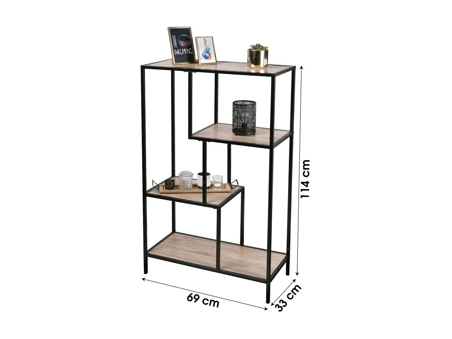 Petite bibliothèque ouverte de bureau avec 4 étagères – Collection HOLBORN, 69x33x114 cm