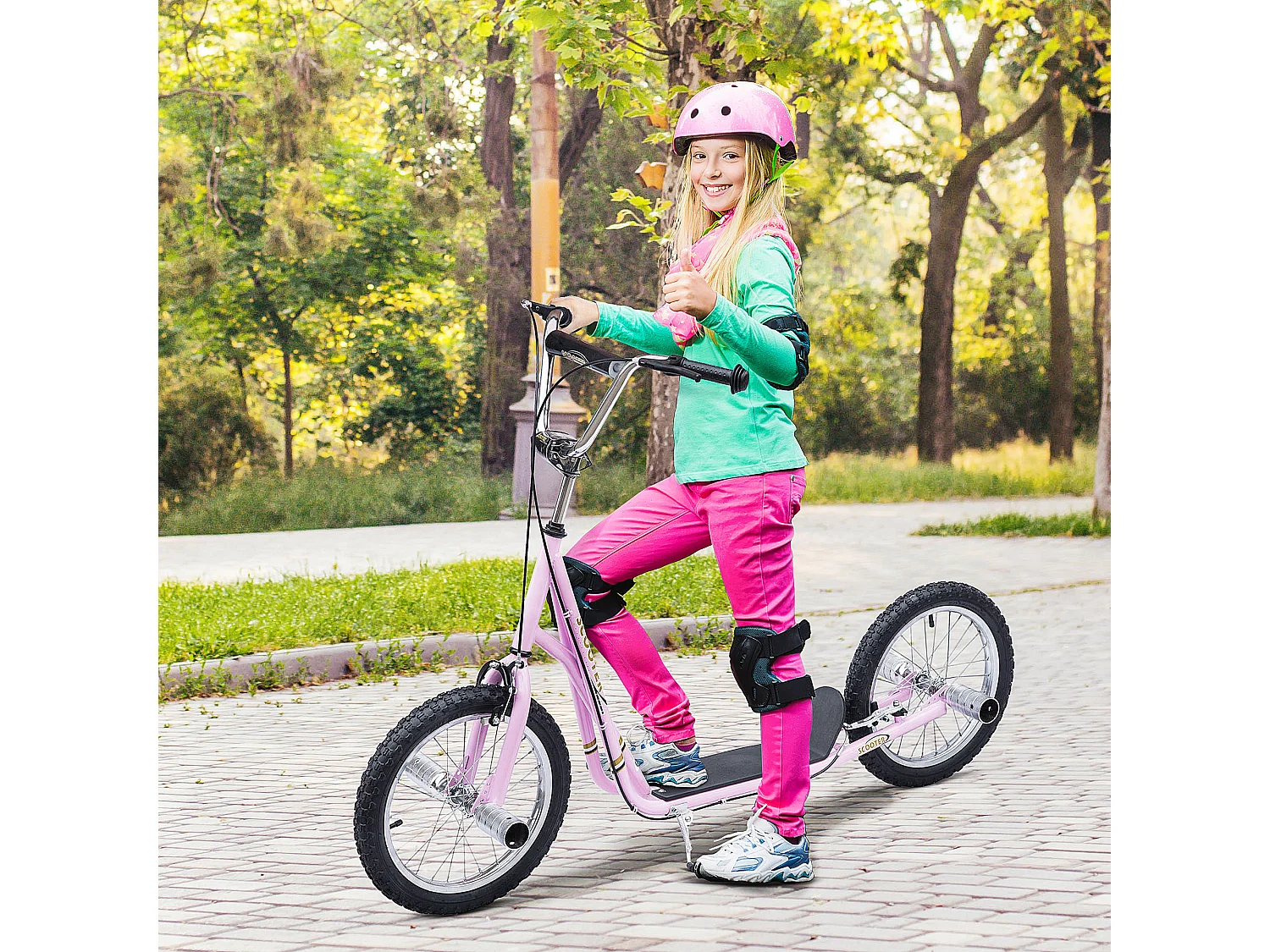 Trottinette patinette freestyle grandes roues pneumatiques Ø 41 cm avec pegs rose