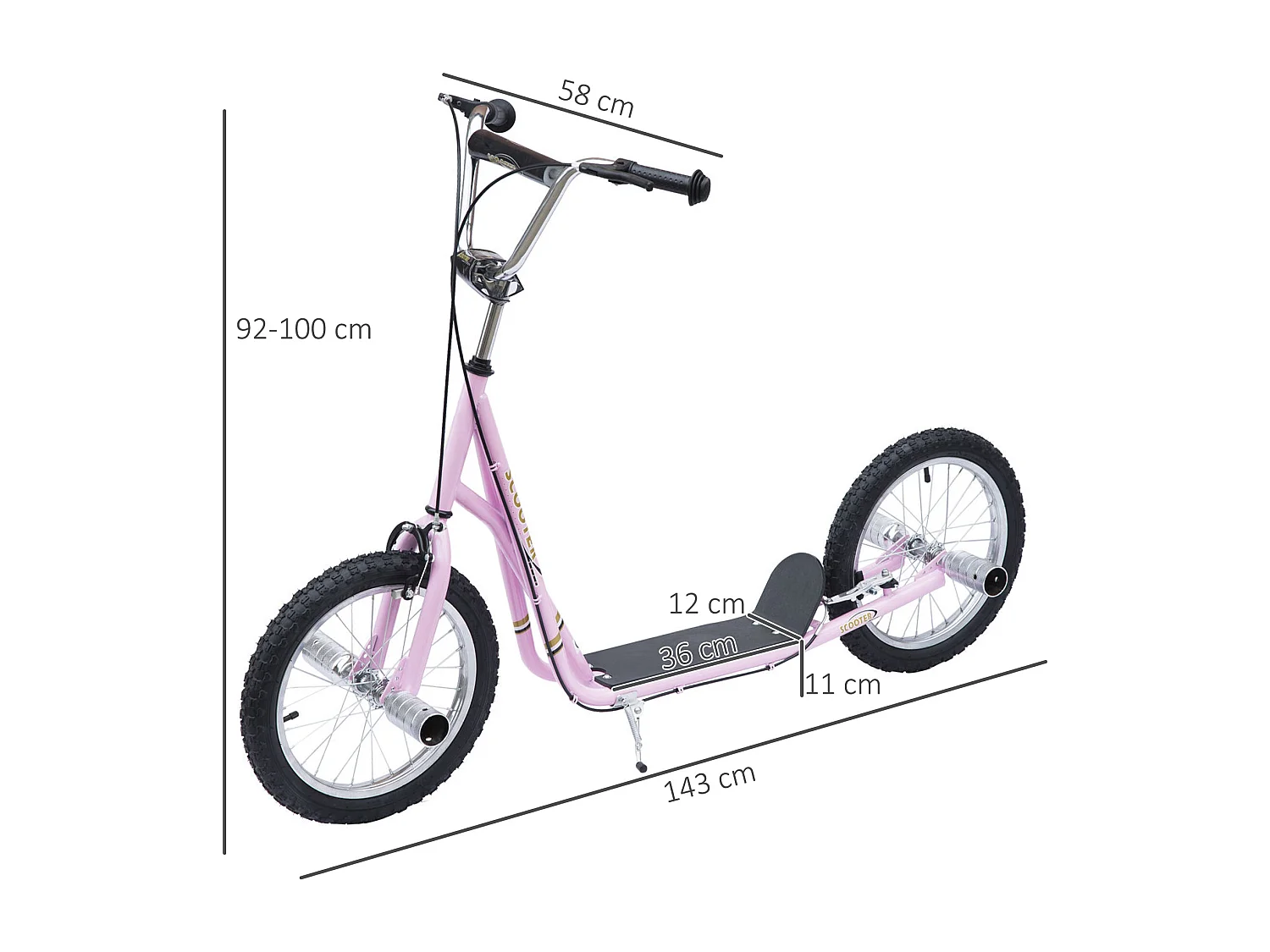 Trottinette patinette freestyle grandes roues pneumatiques Ø 41 cm avec pegs rose