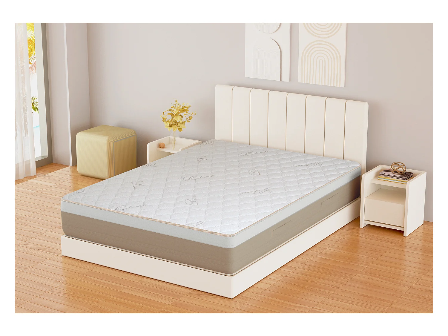 Matelas Ressorts Ensachés Memory Gel, Lin Coton Amovible,13 Zones 180x200x24