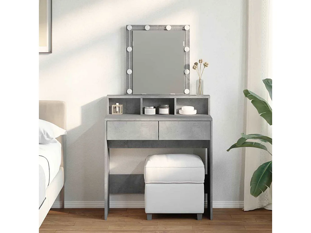 Schminktisch mit LED-Beleuchtung Betongrau 80x41x144,5 cm
