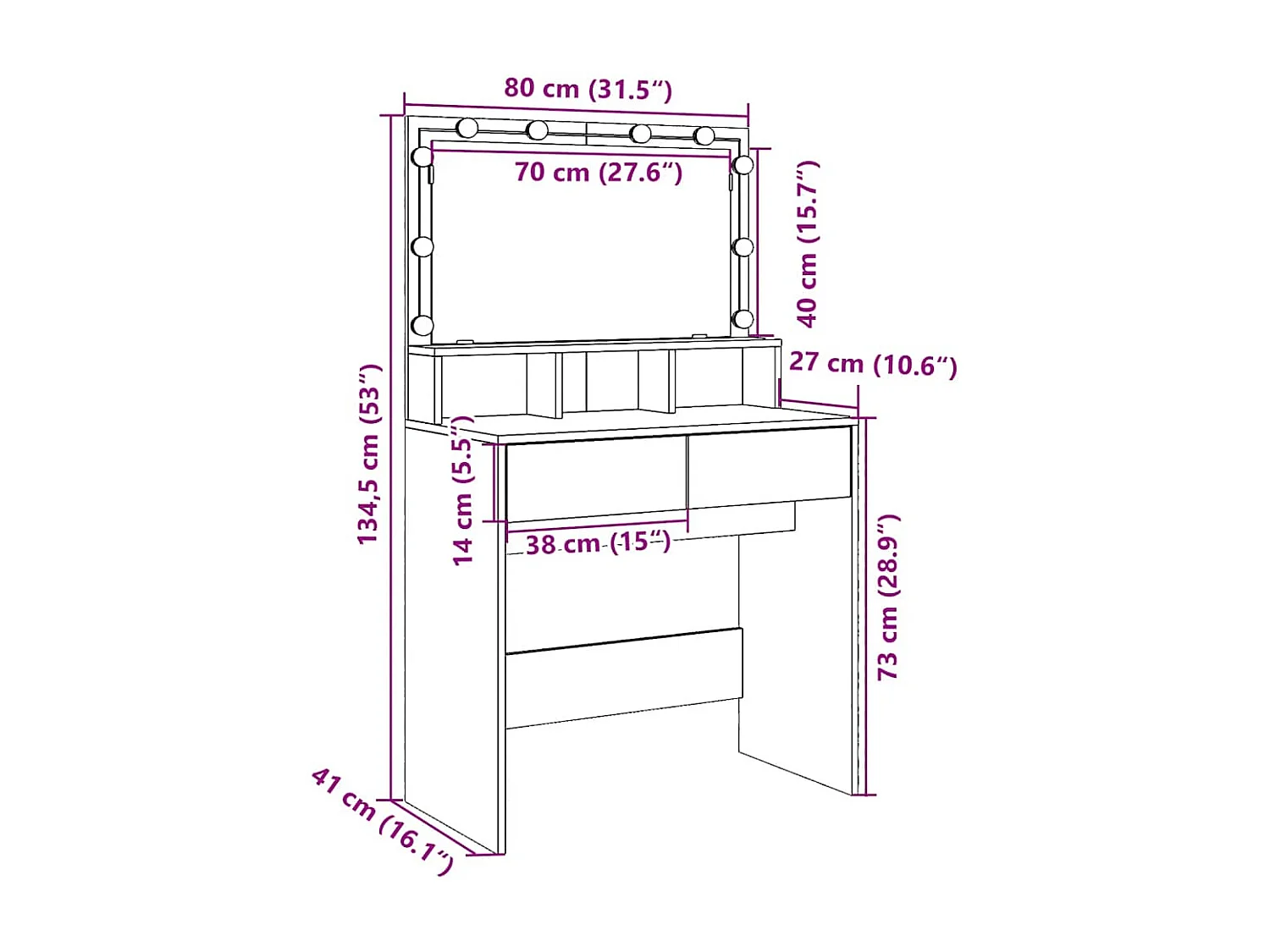 Toeletta con LED Bianca 80x41x134,5 cm