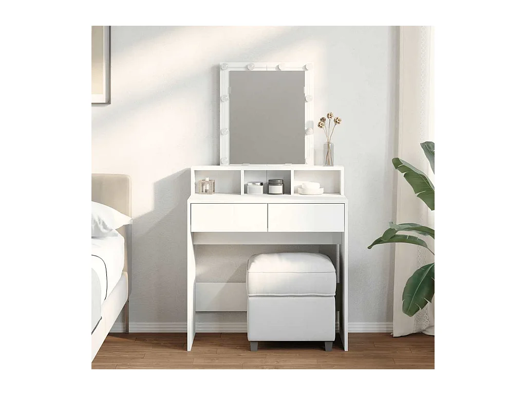 Biała toaletka z LED, przechowywanie i lustrem użytkowym 80x41x144,5 cm