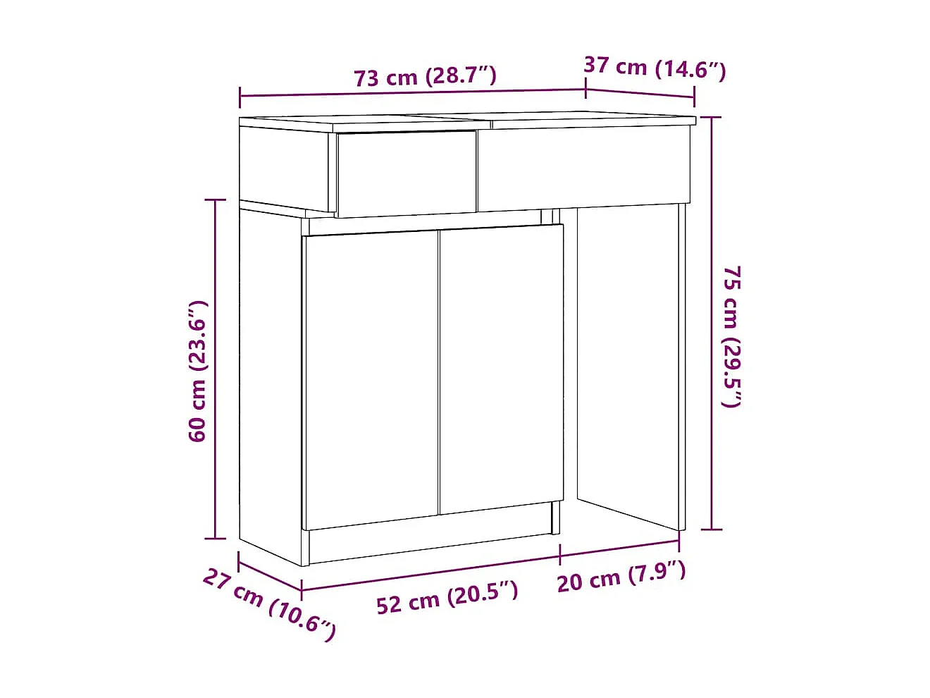 Toeletta con LED Nera 115x37x110,5 cm