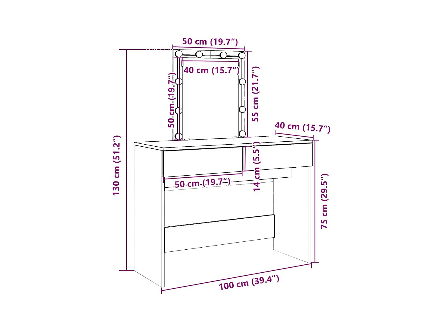Kaptafel met LED-verlichting 100x40x130 cm betongrijs
