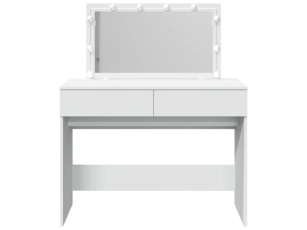 Biała toaletka 100x40x120 cm z regulowanym oświetleniem LED, lustrem, 2 szufladami i schowkiem, trwałe drewno inżynieryjne