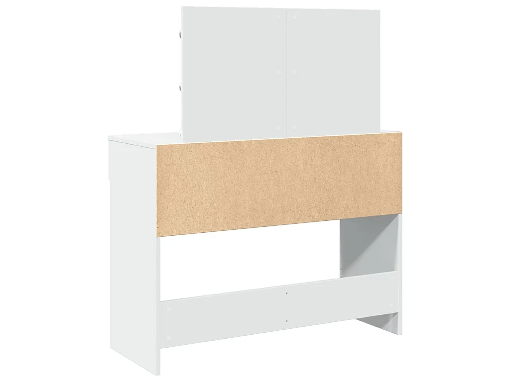 Biała toaletka 100x40x120 cm z regulowanym oświetleniem LED, lustrem, 2 szufladami i schowkiem, trwałe drewno inżynieryjne