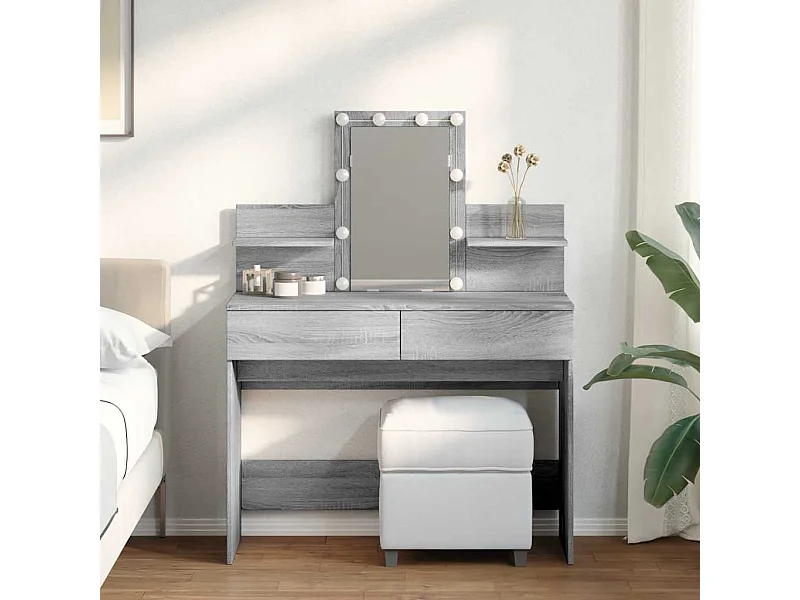Schminktisch mit LED-Beleuchtung Grau Sonoma 100x40x130 cm