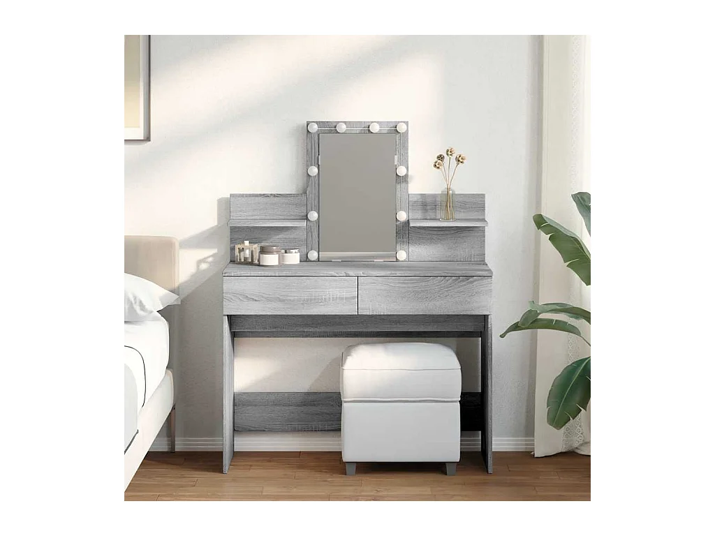 Schminktisch mit LED-Beleuchtung Grau Sonoma 100x40x130 cm