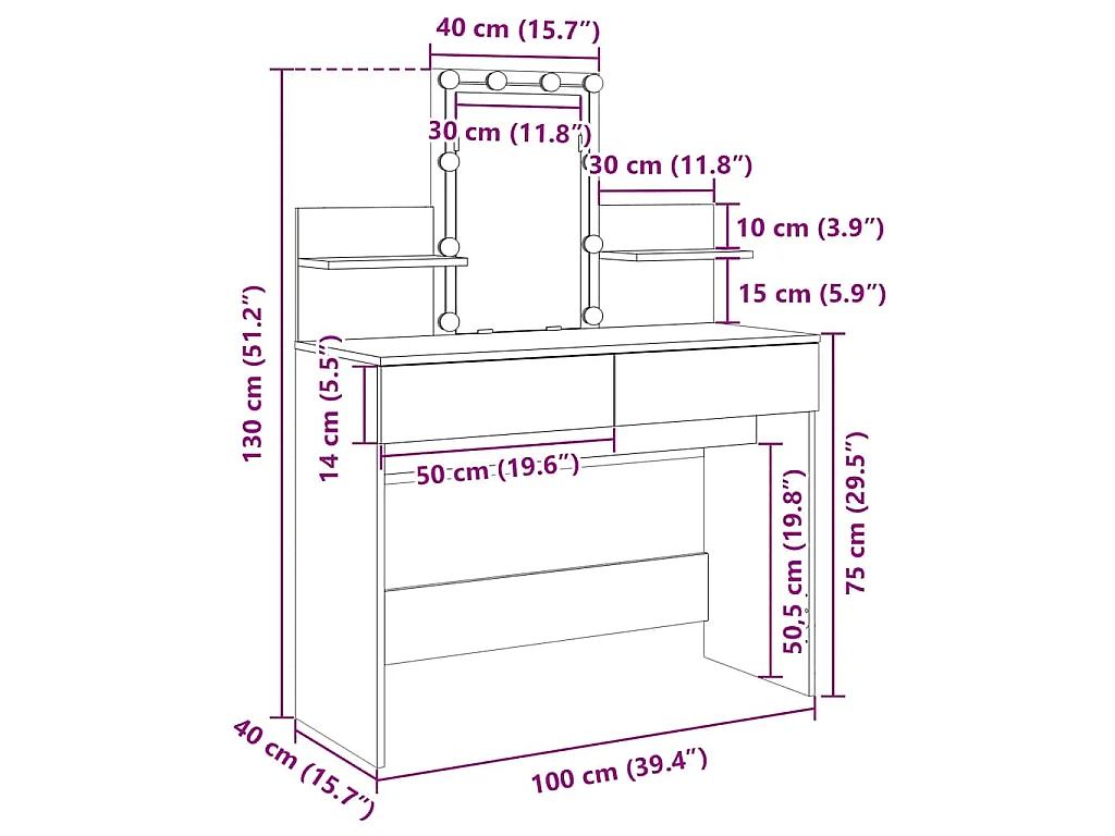 Toeletta con LED Grigio Sonoma 100x40x130 cm